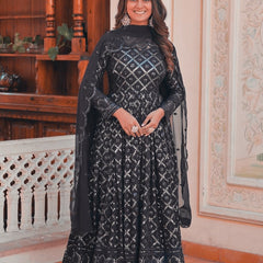 Black Coloured Lakhnavi Worked Premium Suit