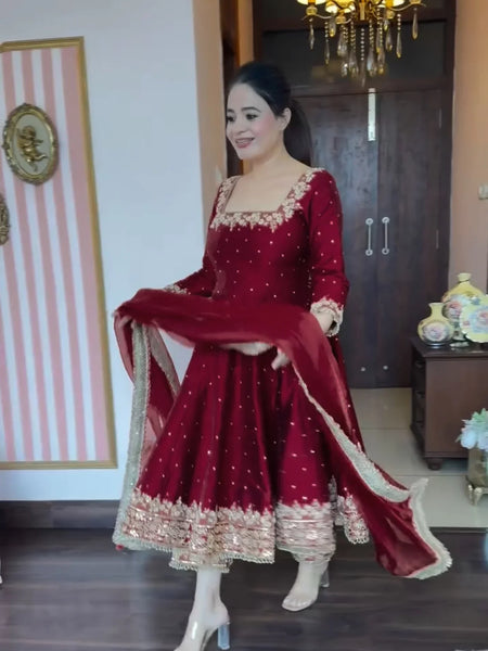 Prachi's' Maroon Coloured Havy Vichitra Royal Elegant Suit Set