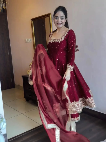 Prachi's' Maroon Coloured Havy Vichitra Royal Elegant Suit Set