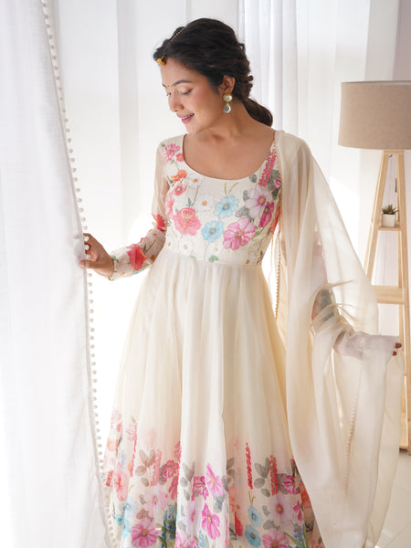 Ivory Soft Orghanza Flower Suit