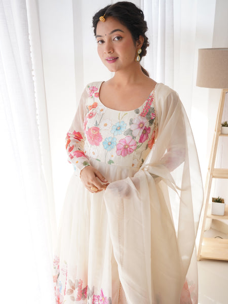 Ivory Soft Orghanza Flower Suit