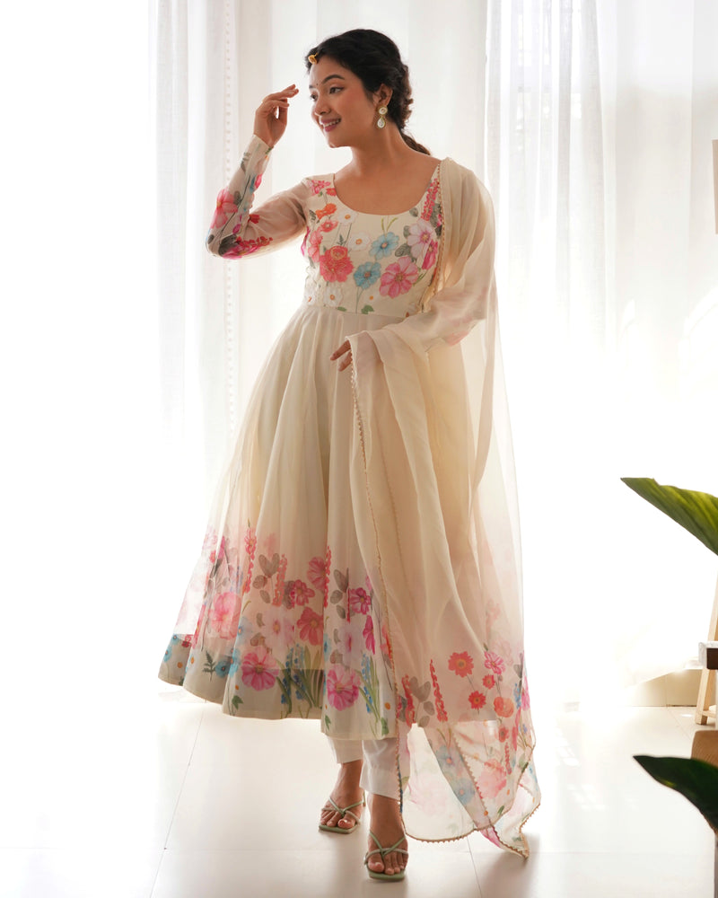 Ivory Soft Orghanza Flower Suit