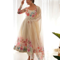 Ivory Soft Orghanza Flower Suit