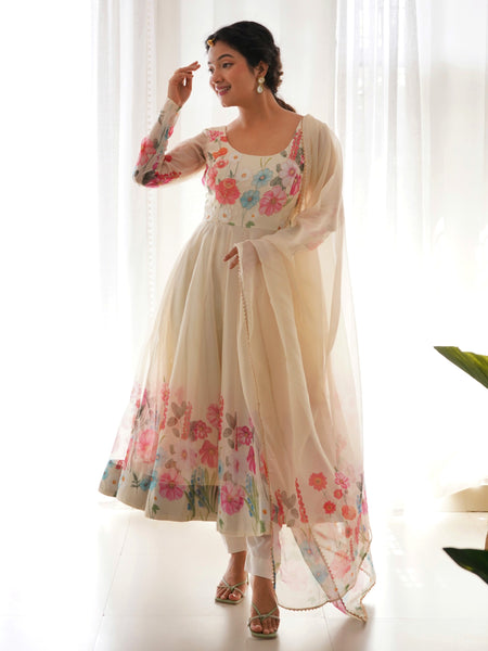 Ivory Soft Orghanza Flower Suit
