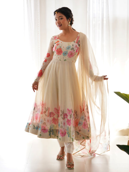 Ivory Soft Orghanza Flower Suit