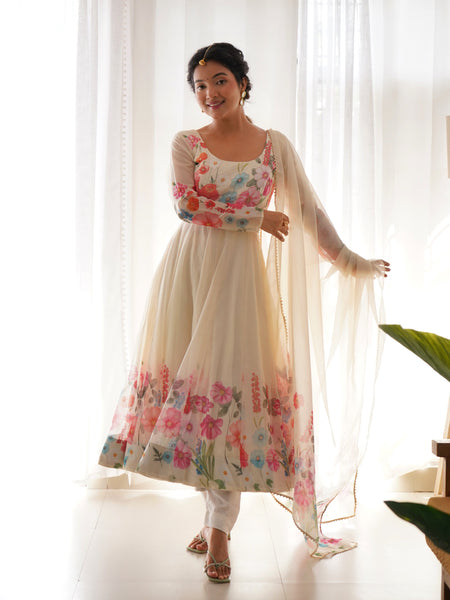 Ivory Soft Orghanza Flower Suit
