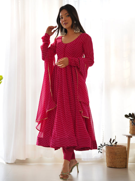 PURE SOFT FOX GEORGETTE LAHERIYA PRINT DKB-264-RANI PINK