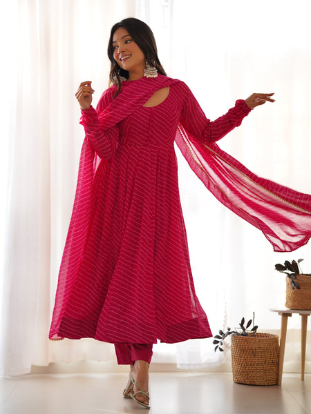 PURE SOFT FOX GEORGETTE LAHERIYA PRINT DKB-264-RANI PINK