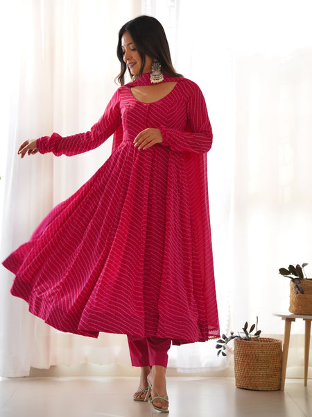 PURE SOFT FOX GEORGETTE LAHERIYA PRINT DKB-264-RANI PINK