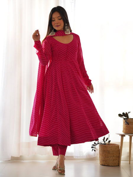 PURE SOFT FOX GEORGETTE LAHERIYA PRINT DKB-264-RANI PINK