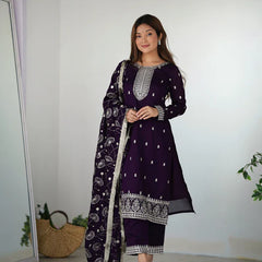 PURPLE COLOR PREMIUM QUALITY SUIT SET DT -273