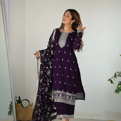 PURPLE COLOR PREMIUM QUALITY SUIT SET DT -273