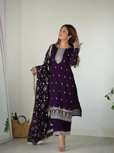 PURPLE COLOR PREMIUM QUALITY SUIT SET DT -273