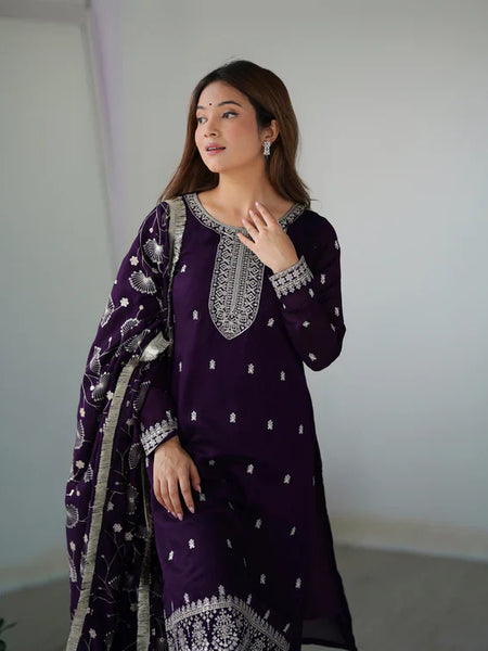 PURPLE COLOR PREMIUM QUALITY SUIT SET DT -273