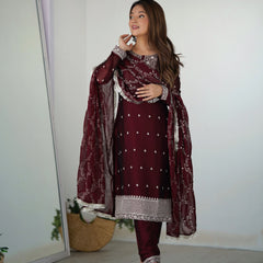 MAROON COLOR PREMIUM QUALITY SUIT SET DT -273