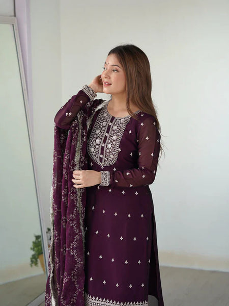 WINE COLOR PREMIUM QUALITY SUIT SET DT -273