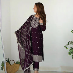 WINE COLOR PREMIUM QUALITY SUIT SET DT -273