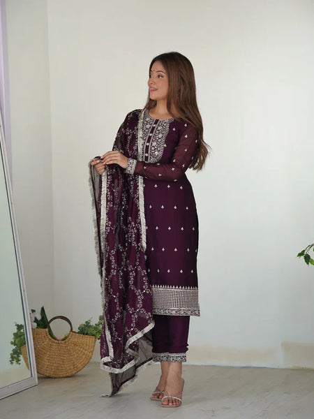 WINE COLOR PREMIUM QUALITY SUIT SET DT -273