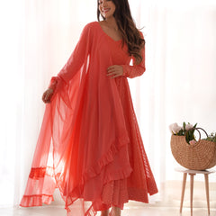 Premium Quality Lukhnowi Peach Suit Set