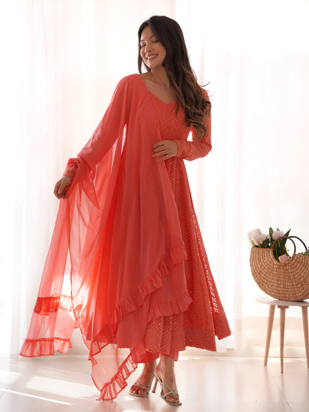 Premium Quality Lukhnowi Peach Suit Set