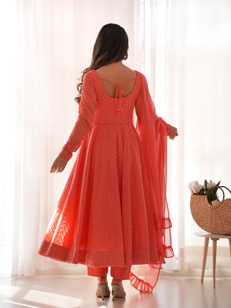 Premium Quality Lukhnowi Peach Suit Set