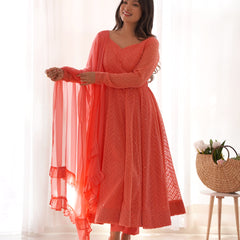 Premium Quality Lukhnowi Peach Suit Set