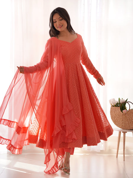 Premium Quality Lukhnowi Peach Suit Set