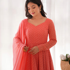 Premium Quality Lukhnowi Peach Suit Set