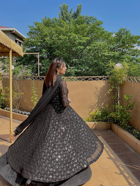 Adeena Black Faux Blooming Anarkali Style Sarara Suit Set