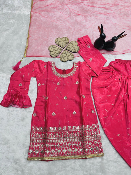 TOP WITH DHOTI SALWARR AND DUPATTAA FULL STTICHED OC-506 Rani
