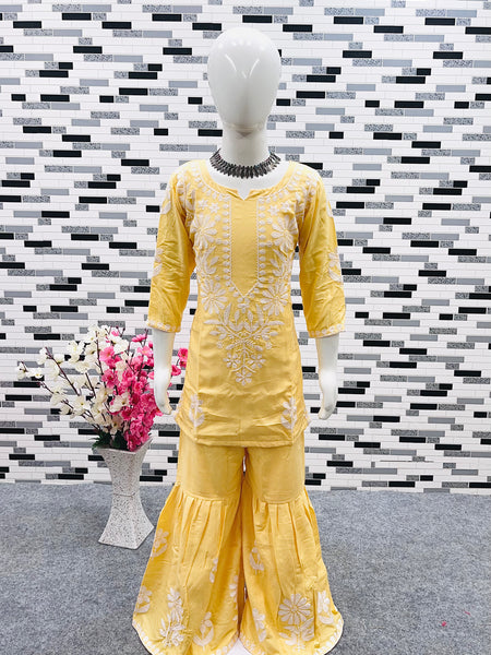 New Designer Heavy Rayon Cottonn Top-Shararaa OC-140 Yellow
