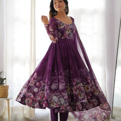 PURE SOFT ORGANZA ANARKALI SUIT SET WITH FULLY STITCHED DKB -261 WINE
