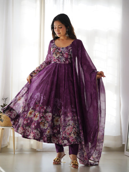 PURE SOFT ORGANZA ANARKALI SUIT SET WITH FULLY STITCHED DKB -261 WINE