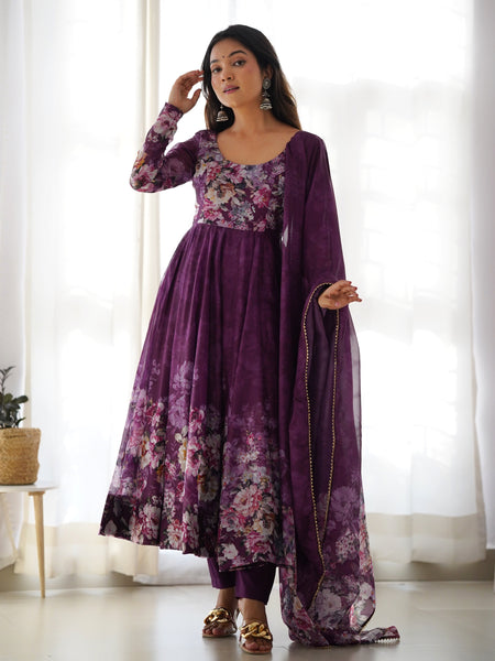 PURE SOFT ORGANZA ANARKALI SUIT SET WITH FULLY STITCHED DKB -261 WINE