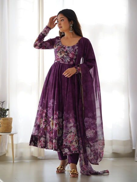 PURE SOFT ORGANZA ANARKALI SUIT SET WITH FULLY STITCHED DKB -261 WINE