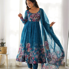 PURE SOFT ORGANZA ANARKALI SUIT SET WITH FULLY STITCHED DKB -261 RAMA