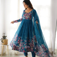 PURE SOFT ORGANZA ANARKALI SUIT SET WITH FULLY STITCHED DKB -261 RAMA