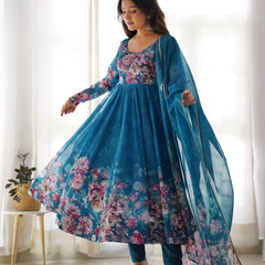 PURE SOFT ORGANZA ANARKALI SUIT SET WITH FULLY STITCHED DKB -261 RAMA