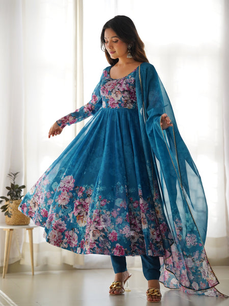 PURE SOFT ORGANZA ANARKALI SUIT SET WITH FULLY STITCHED DKB -261 RAMA