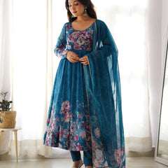 PURE SOFT ORGANZA ANARKALI SUIT SET WITH FULLY STITCHED DKB -261 RAMA