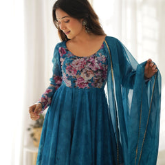 PURE SOFT ORGANZA ANARKALI SUIT SET WITH FULLY STITCHED DKB -261 RAMA