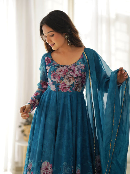 PURE SOFT ORGANZA ANARKALI SUIT SET WITH FULLY STITCHED DKB -261 RAMA