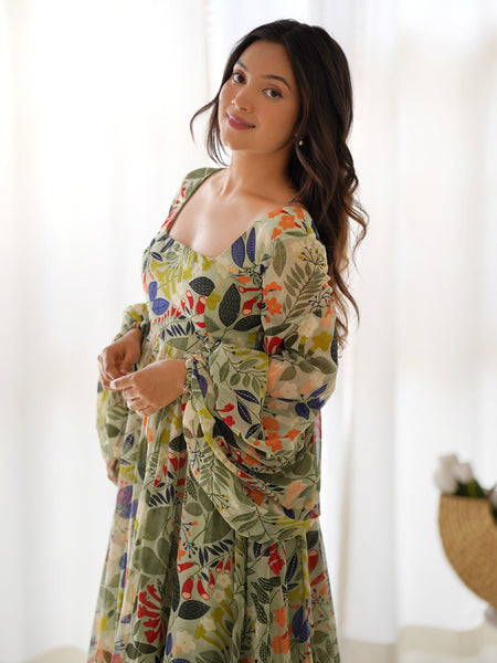 Sunaina Pista Colourfull Floral Gown Digital Printed Faux Georgette DKB-267