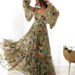 Sunaina Pista Colourfull Floral Gown Digital Printed Faux Georgette DKB-267