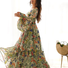Sunaina Pista Colourfull Floral Gown Digital Printed Faux Georgette DKB-267