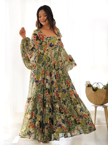 Sunaina Pista Colourfull Floral Gown Digital Printed Faux Georgette DKB-267