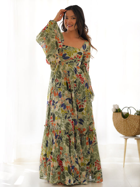 Sunaina Pista Colourfull Floral Gown Digital Printed Faux Georgette DKB-267