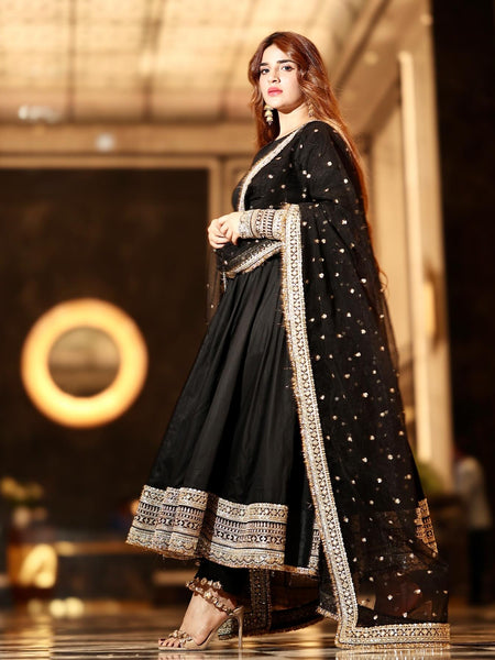 Sunshine Black Havy Rayon Royal Elegant Anarkali  Suit Set