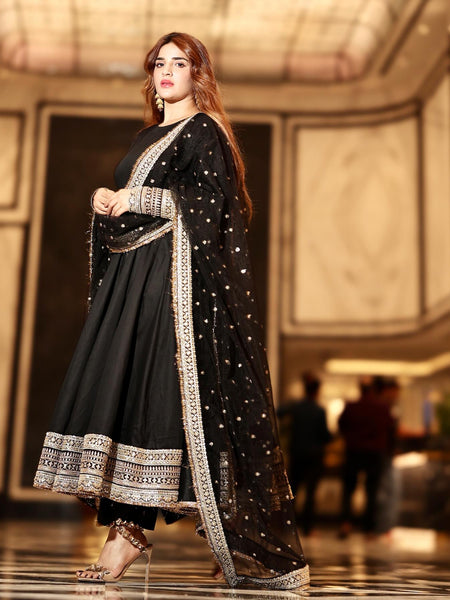 Sunshine Black Havy Rayon Royal Elegant Anarkali  Suit Set