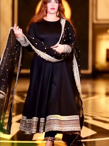 Sunshine Black Havy Rayon Royal Elegant Anarkali  Suit Set